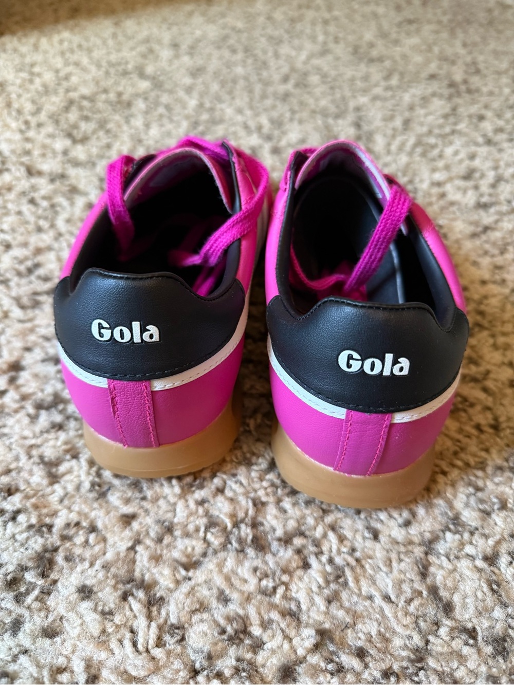 Gola Hot Pink Trainers with White Stripes and Black Collar - Picture 3 of 4